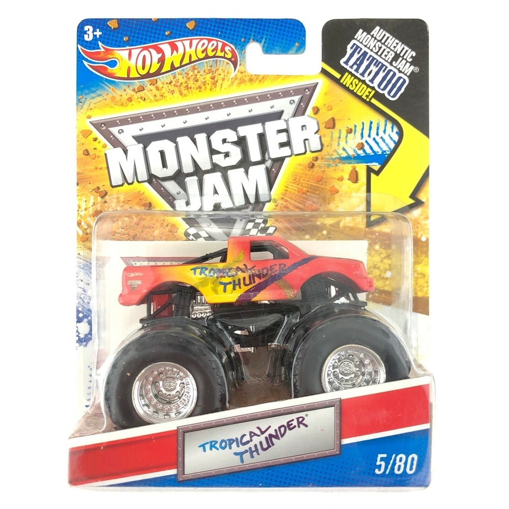 Hot‎ Wheels Monster Jam Truck TROPICAL THUNDER 4x4 Red Die Cast 1/64 Flag Series